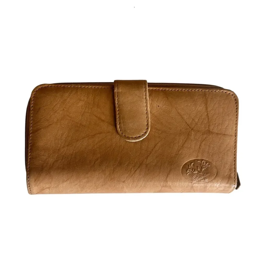 Buxton Heiress Pik Me Up Vintage Wallet Tan Checkbook Credit Card Continental